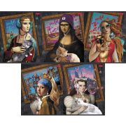 Тетрадь 48л А5ф клетка 65г/кв.м на скобе -Коты в искусстве- 5 диз.в блоке скругл.углы серия