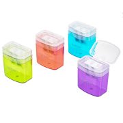 Точилка Hatber PRIME-L Пластиковая Цветная с контейнером с 2-мя отверстиями-Ассорти- 4 цв. с крышкой