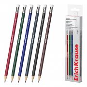 Карандаш чернографитный НВ дерево, с ластиком, корпус трехгранный, ассорти/ErichKrause Deep Classic